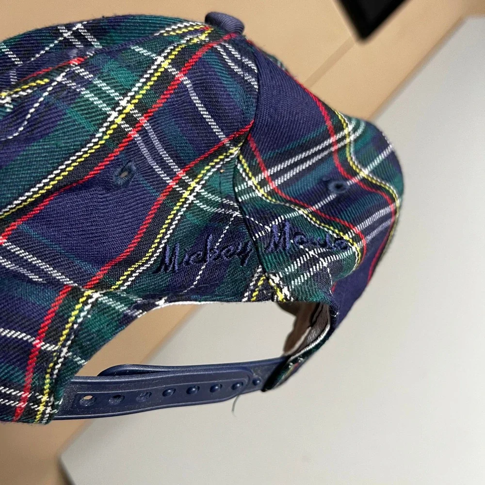 Vintage Mickey Unlimited Plaid Snapback Hat Disney Mickey Mouse Green Navy Cap